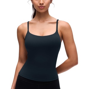 image:imageCRZ YOGA Softretch U Back Camisole Tank Tops for Women  Scoop Neck Padded Spaghetti Straps Soft Yoga Crop TopTrue Navy