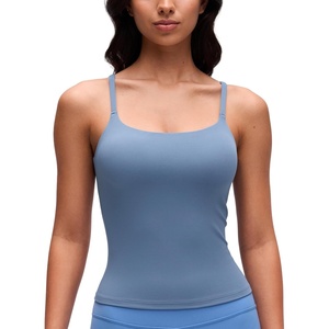 image:imageCRZ YOGA Softretch U Back Camisole Tank Tops for Women  Scoop Neck Padded Spaghetti Straps Soft Yoga Crop TopWashed Denim