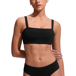image:imageCRZ YOGA Square Neck Bikini Tops for Women  Padded Wide Straps Full Coverage Bathing Suit Swim BraBlack