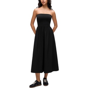 image:imageCRZ YOGA Strapless Tube Top Maxi Dress for Women  Sleeveless Off Shoulder Flowy Casual Travel Outfits with Side PocketsBlack