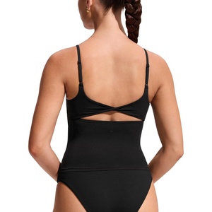 image:imageCRZ YOGA Twist Back Tankini Tops for Women  Padded U Neck Bathing Suit Spaghetti Straps Swim Tank OnlyBlack