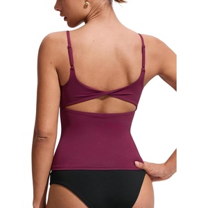 image:imageCRZ YOGA Twist Back Tankini Tops for Women  Padded U Neck Bathing Suit Spaghetti Straps Swim Tank OnlyFuchsia