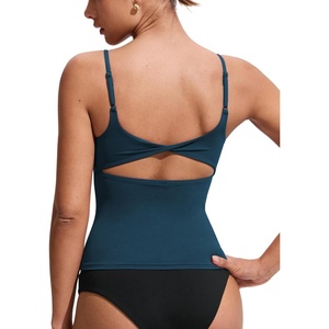 image:imageCRZ YOGA Twist Back Tankini Tops for Women  Padded U Neck Bathing Suit Spaghetti Straps Swim Tank OnlyInsignia Blue
