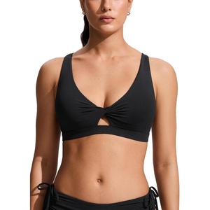 image:imageCRZ YOGA Twist Front Cut Out Bikini Tops for Women  Padded V Neck Spaghetti Strap Criss Cross Swim Bathing Suit BraBlack