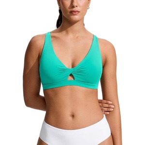 image:imageCRZ YOGA Twist Front Cut Out Bikini Tops for Women  Padded V Neck Spaghetti Strap Criss Cross Swim Bathing Suit BraBlarney Green