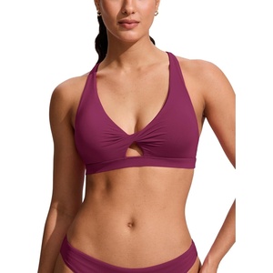 image:imageCRZ YOGA Twist Front Cut Out Bikini Tops for Women  Padded V Neck Spaghetti Strap Criss Cross Swim Bathing Suit BraFuchsia