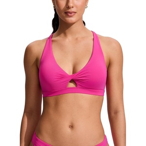 image:imageCRZ YOGA Twist Front Cut Out Bikini Tops for Women  Padded V Neck Spaghetti Strap Criss Cross Swim Bathing Suit BraRose Violet