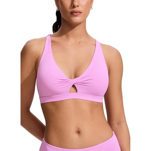 image:imageCRZ YOGA Twist Front Cut Out Bikini Tops for Women  Padded V Neck Spaghetti Strap Criss Cross Swim Bathing Suit BraVita Pink