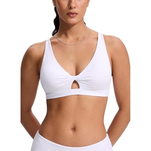 image:imageCRZ YOGA Twist Front Cut Out Bikini Tops for Women  Padded V Neck Spaghetti Strap Criss Cross Swim Bathing Suit BraWhite