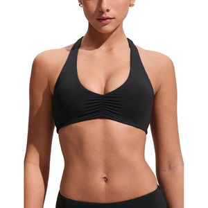 image:imageCRZ YOGA Womens Ruched Front Halter Bikini Tops  Swim Bathing Suit Scoop Neck Backless Swimsuit PaddedBlack