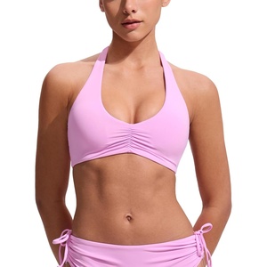 image:imageCRZ YOGA Womens Ruched Front Halter Bikini Tops  Swim Bathing Suit Scoop Neck Backless Swimsuit PaddedVita Pink