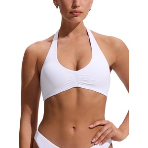 image:imageCRZ YOGA Womens Ruched Front Halter Bikini Tops  Swim Bathing Suit Scoop Neck Backless Swimsuit PaddedWhite