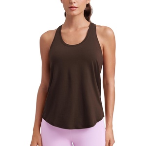 image:imageCRZ YOGA Pima Cotton Racerback Tank Tops for Women  Workout Athletic Casual Soft Scoop Neck Sleeveless ShirtsHot Fudge Brown