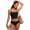 image:imageCRZ YOGA Cami Strap Bikini Tops for Women  Padded Scoop Neck Longline Swimsuit Adjustable Bathing Suit Crop TankiniBlack