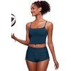 image:imageCRZ YOGA Cami Strap Bikini Tops for Women  Padded Scoop Neck Longline Swimsuit Adjustable Bathing Suit Crop TankiniInsignia Blue