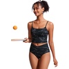 image:imageCRZ YOGA Cami Strap Bikini Tops for Women  Padded Scoop Neck Longline Swimsuit Adjustable Bathing Suit Crop TankiniJungle Camouflage Gray