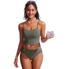 image:imageCRZ YOGA Cami Strap Bikini Tops for Women  Padded Scoop Neck Longline Swimsuit Adjustable Bathing Suit Crop TankiniLight Army Green