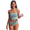image:imageCRZ YOGA Cami Strap Bikini Tops for Women  Padded Scoop Neck Longline Swimsuit Adjustable Bathing Suit Crop TankiniLight Grayish Blue