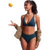 image:imageCRZ YOGA Deep V Neck Bikini Tops for Women  Padded Criss Cross Back Triangle Sexy Swim Bathing Suit BraInsignia Blue