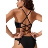 image:imageCRZ YOGA High Neck Bikini Tops for Women  Padded Crisscross Tie Back Bathing Suit Swim BraBlack