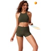 image:imageCRZ YOGA High Neck Bikini Tops for Women  Padded Crisscross Tie Back Bathing Suit Swim BraDark Olive