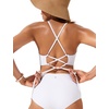 image:imageCRZ YOGA High Neck Bikini Tops for Women  Padded Crisscross Tie Back Bathing Suit Swim BraWhite