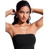 image:imageCRZ YOGA Longline Bandeau Bikini Tops for Women  Padded Strapless Adjustable Spaghetti Straps Swimsuit Bathing Crop TankiniBlack