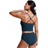 image:imageCRZ YOGA Longline Bandeau Bikini Tops for Women  Padded Strapless Adjustable Spaghetti Straps Swimsuit Bathing Crop TankiniInsignia Blue