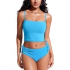 image:imageCRZ YOGA Longline Bandeau Bikini Tops for Women  Padded Strapless Adjustable Spaghetti Straps Swimsuit Bathing Crop TankiniKayak Blue