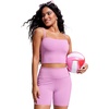 image:imageCRZ YOGA Longline Bandeau Bikini Tops for Women  Padded Strapless Adjustable Spaghetti Straps Swimsuit Bathing Crop TankiniVita Pink
