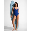 image:imageCRZ YOGA Nexfeel Double Lined V Neck One Piece Swimsuit for Women  Tummy Control Slimming Modest Bathing Suit Non PaddedWaves Blue