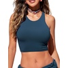 image:imageCRZ YOGA Racerback Bikini Tops for Women  Padded High Neck Modest Swim Sports Bathing BraInsignia Blue