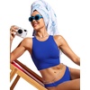 image:imageCRZ YOGA Racerback Bikini Tops for Women  Padded High Neck Modest Swim Sports Bathing BraWaves Blue