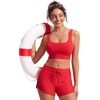 image:imageCRZ YOGA Scoop Neck Longline Bikini Tops for Women  Padded Wide Straps Modest Swimsuit Bathing Suit Sports BraDeep Red