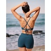 image:imageCRZ YOGA Tie Back Bikini Tops for Women  Padded Lace Up V Neck Swim Bathing Suit BraInsignia Blue