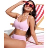 image:imageCRZ YOGA Tie Back Bikini Tops for Women  Padded Lace Up V Neck Swim Bathing Suit BraPink Peony