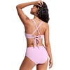 image:imageCRZ YOGA Tie Back Bikini Tops for Women  Padded Lace Up V Neck Swim Bathing Suit BraPink Peony
