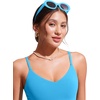 image:imageCRZ YOGA V Shaped Longline Bikini Tops for Women  Padded Cropped Adjustable Spaghetti Straps Swimsuit Athletic Bathing SuitKayak Blue