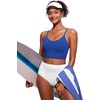 image:imageCRZ YOGA V Shaped Longline Bikini Tops for Women  Padded Cropped Adjustable Spaghetti Straps Swimsuit Athletic Bathing SuitWaves Blue
