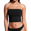 image:imageCRZ YOGA Longline Bandeau Bikini Tops for Women  Padded Strapless Adjustable Spaghetti Straps Swimsuit Bathing Crop TankiniBlack