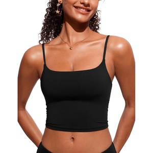 image:imageCRZ YOGA Cami Strap Bikini Tops for Women  Padded Scoop Neck Longline Swimsuit Adjustable Bathing Suit Crop TankiniBlack