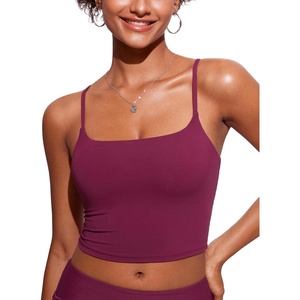 image:imageCRZ YOGA Cami Strap Bikini Tops for Women  Padded Scoop Neck Longline Swimsuit Adjustable Bathing Suit Crop TankiniFuchsia