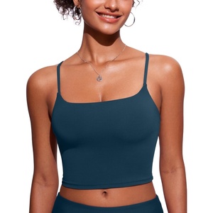 image:imageCRZ YOGA Cami Strap Bikini Tops for Women  Padded Scoop Neck Longline Swimsuit Adjustable Bathing Suit Crop TankiniInsignia Blue