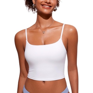 image:imageCRZ YOGA Cami Strap Bikini Tops for Women  Padded Scoop Neck Longline Swimsuit Adjustable Bathing Suit Crop TankiniWhite