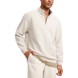 image:imageCRZ YOGA Cotton Fleece Lined Half Zip Sweatshirts for Men  Mock Neck Pullover Sweat Shirts Casual Workout Daily SweatersWhite Apricot