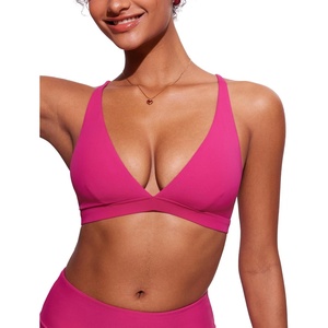 image:imageCRZ YOGA Deep V Neck Bikini Tops for Women  Padded Criss Cross Back Triangle Sexy Swim Bathing Suit BraGranita Pink