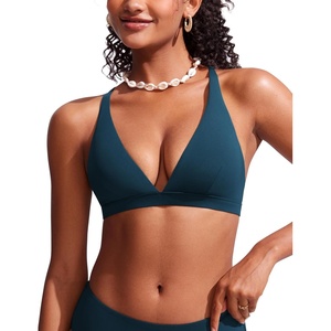 image:imageCRZ YOGA Deep V Neck Bikini Tops for Women  Padded Criss Cross Back Triangle Sexy Swim Bathing Suit BraInsignia Blue
