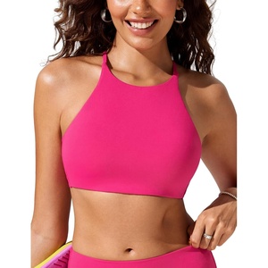 image:imageCRZ YOGA High Neck Bikini Tops for Women  Padded Crisscross Tie Back Bathing Suit Swim BraGranita Pink