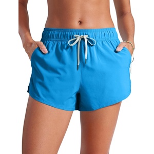 image:imageCRZ YOGA Mid Waisted Side Slit Beach Shorts for Women 3  Dolphin Swim Board Bathing Trunks Bottoms with LinerMadagascar Blue