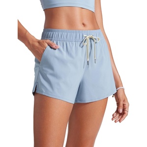 image:imageCRZ YOGA Mid Waisted Side Slit Beach Shorts for Women 3  Dolphin Swim Board Bathing Trunks Bottoms with LinerThe Breeze Blue